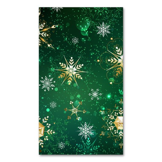 Xmas Golden Snowflakes op groene achtergrond Magnetisch Visitekaartje (Voorkant Verticaal)