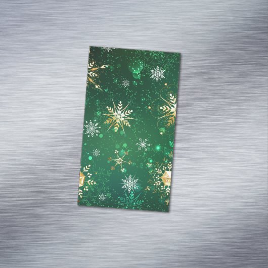 Xmas Golden Snowflakes op groene achtergrond Magnetisch Visitekaartje (Voorbeeld)