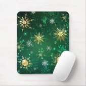 Xmas Golden Snowflakes op groene achtergrond Muismat (Met muis)