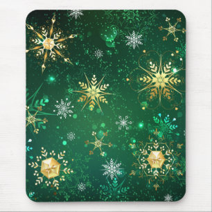 Xmas Golden Snowflakes op groene achtergrond Muismat