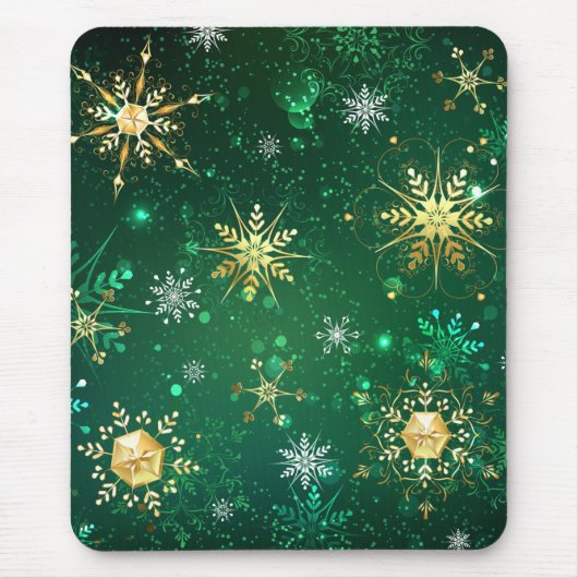 Xmas Golden Snowflakes op groene achtergrond Muismat (Voorkant)