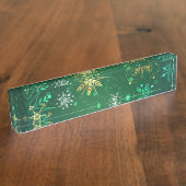 Xmas Golden Snowflakes op groene achtergrond Naambordje (Zijkant)