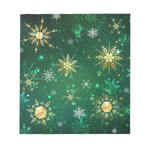 Xmas Golden Snowflakes op groene achtergrond Notitieblok