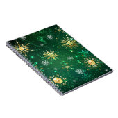 Xmas Golden Snowflakes op groene achtergrond Notitieboek (Rechterzijde)