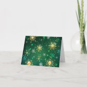 Xmas Golden Snowflakes op groene achtergrond Notitiekaartje (Voorkant)