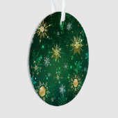 Xmas Golden Snowflakes op groene achtergrond Ornament (voorkant)