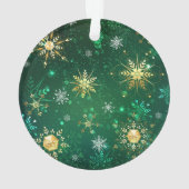 Xmas Golden Snowflakes op groene achtergrond Ornament (achterkant)