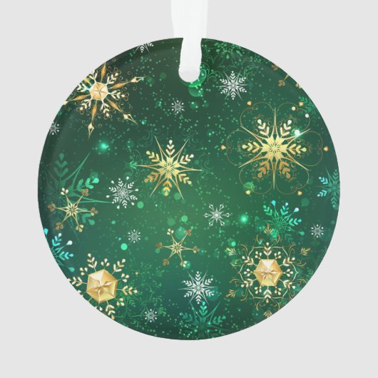 Xmas Golden Snowflakes op groene achtergrond Ornament (achterkant)