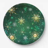 Xmas Golden Snowflakes op groene achtergrond Papieren Bordje (Voorkant)