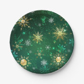 Xmas Golden Snowflakes op groene achtergrond Papieren Bordje (Voorkant)