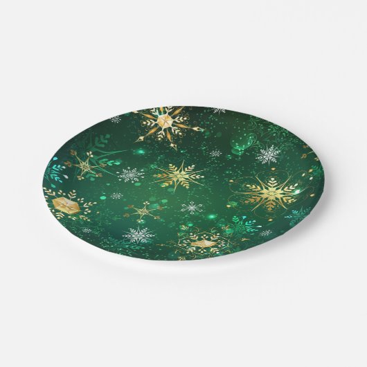 Xmas Golden Snowflakes op groene achtergrond Papieren Bordje (Gekanteld)