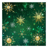 Xmas Golden Snowflakes op groene achtergrond Perfect Poster (Voorkant)