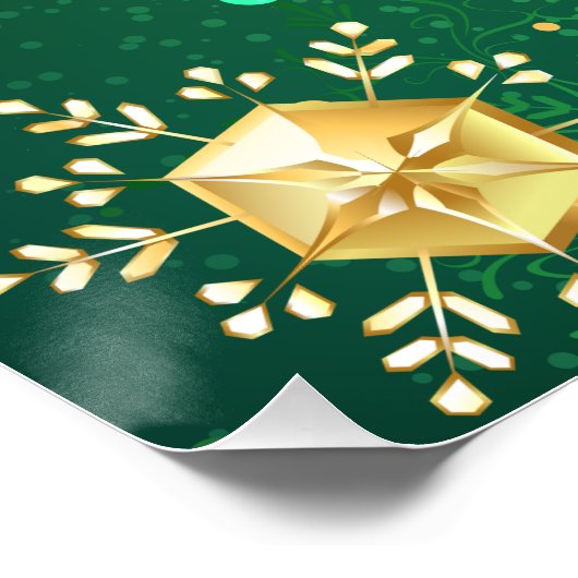 Xmas Golden Snowflakes op groene achtergrond Perfect Poster (Hoek)