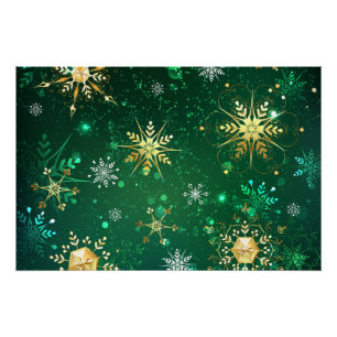Xmas Golden Snowflakes op groene achtergrond Perfect Poster