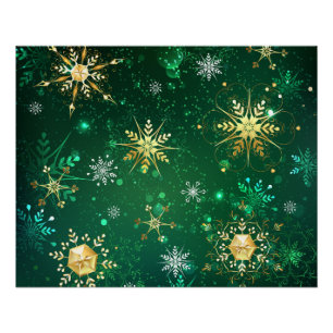 Xmas Golden Snowflakes op groene achtergrond Perfect Poster