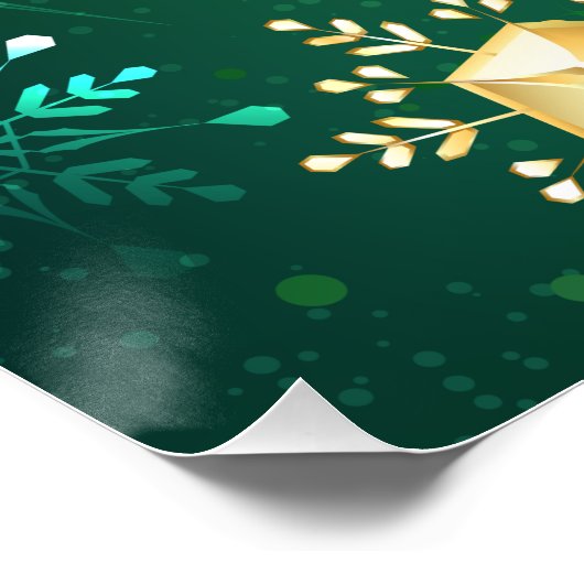 Xmas Golden Snowflakes op groene achtergrond Perfect Poster (Hoek)