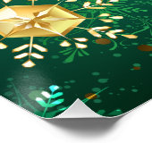 Xmas Golden Snowflakes op groene achtergrond Perfect Poster (Hoek)