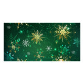 Xmas Golden Snowflakes op groene achtergrond Perfect Poster (Voorkant)