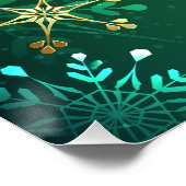 Xmas Golden Snowflakes op groene achtergrond Perfect Poster (Hoek)