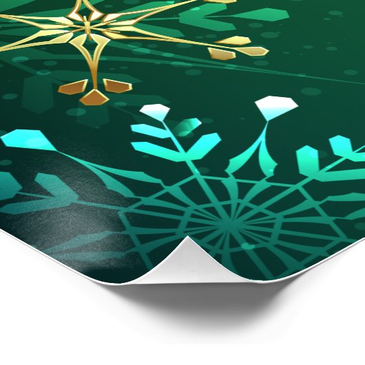 Xmas Golden Snowflakes op groene achtergrond Perfect Poster (Hoek)