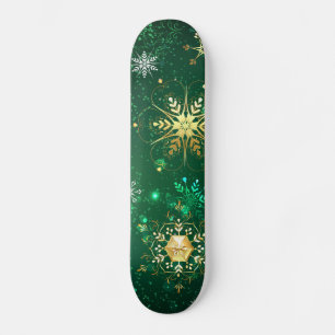 Xmas Golden Snowflakes op groene achtergrond Persoonlijk Skateboard