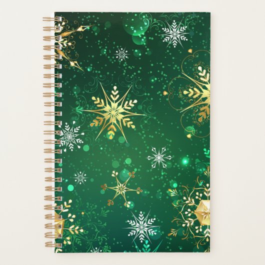 Xmas Golden Snowflakes op groene achtergrond Planner (Voorkant)