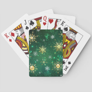 Xmas Golden Snowflakes op groene achtergrond Pokerkaarten