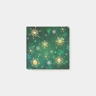 Xmas Golden Snowflakes op groene achtergrond Post-it® Notes