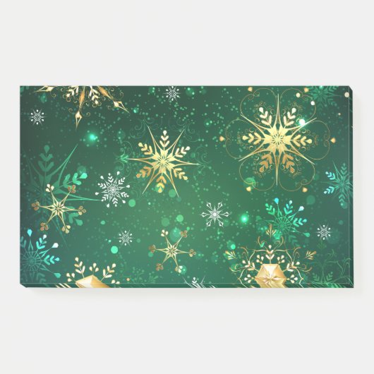 Xmas Golden Snowflakes op groene achtergrond Post-it® Notes (Voorkant)