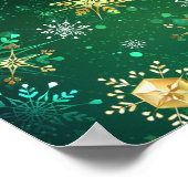 Xmas Golden Snowflakes op groene achtergrond Poster (Hoek)