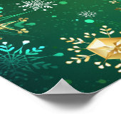 Xmas Golden Snowflakes op groene achtergrond Poster (Hoek)