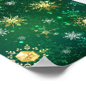 Xmas Golden Snowflakes op groene achtergrond Poster (Hoek)