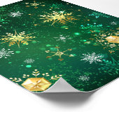 Xmas Golden Snowflakes op groene achtergrond Poster (Hoek)