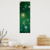 Xmas Golden Snowflakes op groene achtergrond Poster (Keuken)