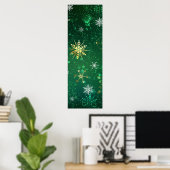 Xmas Golden Snowflakes op groene achtergrond Poster (Thuiskantoor)
