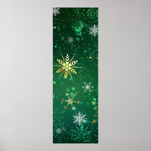 Xmas Golden Snowflakes op groene achtergrond Poster (Voorkant)