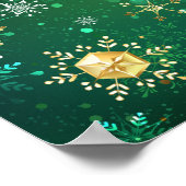 Xmas Golden Snowflakes op groene achtergrond Poster (Hoek)