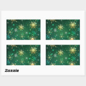 Xmas Golden Snowflakes op groene achtergrond Rechthoekige Sticker (Vel)