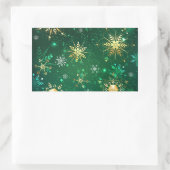 Xmas Golden Snowflakes op groene achtergrond Rechthoekige Sticker (Tas)