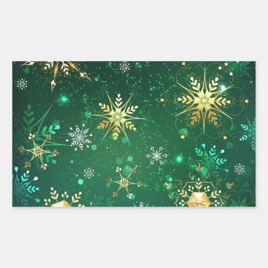 Xmas Golden Snowflakes op groene achtergrond Rechthoekige Sticker (Voorkant)