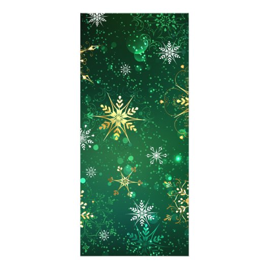 Xmas Golden Snowflakes op groene achtergrond Reclamekaart (Voorkant)