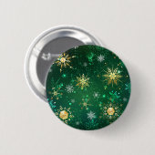 Xmas Golden Snowflakes op groene achtergrond Ronde Button 5,7 Cm (Voorkant /achterkant)
