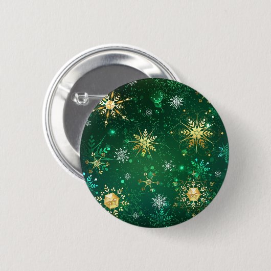 Xmas Golden Snowflakes op groene achtergrond Ronde Button 5,7 Cm (Voorkant /achterkant)