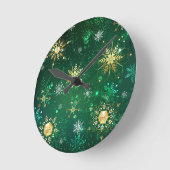 Xmas Golden Snowflakes op groene achtergrond Ronde Klok (Hoek)