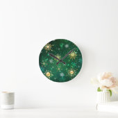 Xmas Golden Snowflakes op groene achtergrond Ronde Klok (Huis)