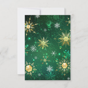 Xmas Golden Snowflakes op groene achtergrond RSVP Kaartje