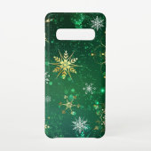 Xmas Golden Snowflakes op groene achtergrond Samsung Galaxy Hoesje (Achterkant)