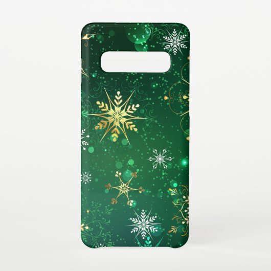 Xmas Golden Snowflakes op groene achtergrond Samsung Galaxy Hoesje (Achterkant)