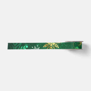Xmas Golden Snowflakes op groene achtergrond Satijnen Lint