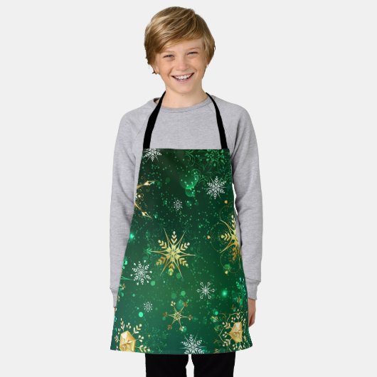 Xmas Golden Snowflakes op groene achtergrond Schort (Gedragen)